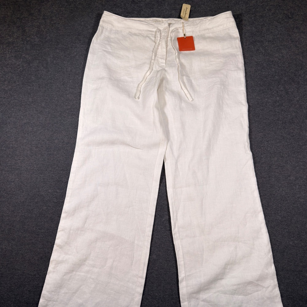 Tommy Bahama Two Palms Pant Women 16 White Linen Drawstring Wide Leg Relaxed